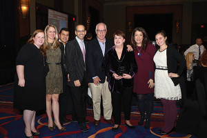 2015 Hall of Fame Honoree Marcia Selden Catering & Event Planning, Stamford. Marcia Selden, holding the award, is surrounded by family, including Jeffrey and Robin, her children who are also in the business with her. Photo by Brian Ambrose.