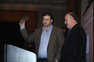 2015 Restaurateur of the Year, Dish Restaurant Group, Bill Carbone and Dr. Paul Bociarelli. Missing from the photo is Dan Keller. Photo by Brian Ambrose.