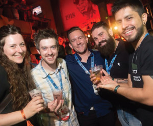 Apprentices Emily Riot of Chicago; Joe Donohue of Hoboken; Scott Tipton of St. Louis; Dimitirios Zahariadis; Ivan Avellaneda of Paris, France. Photo by Gabi Porter for Jameson Fest at Tipitina's for Jameson/Pernod Ricard.