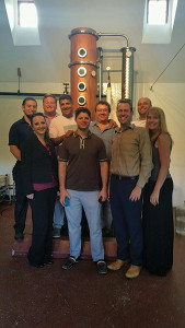 All from Latitude Beverage Co., except where indicated. Back row: Brian Riesbeck; Robert Lindblad, V.P. of Sales; Kevin Mehra, President; Louis Chatey, Owner, Westford Hill Distillers; Matt Prestiano, Sales Rep. Front row: Lauren McKenney, Sales Rep.; Michael Munk, Portfolio Manager, Regional Sales Manager; David McNulty, Sales Rep.; Kristine Maquire, Sales Rep.