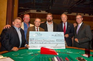 A charity game of Blackjack won the following amounts for each local charity, totaling $20,000 in donations. Left to right Glenn Ordway, Fred & Steve’s Steakhouse donating $2,500 to Boys & Girls Club Cumberland-Lincoln;