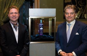 Highclere Castle Spirits Co-founders Adam von Gootkin and Lord Carnarvon at a sneak peek gin tasting at the Soho Grand Hotel in New York City.