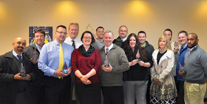 Dipak Patel, Zone Award Winner; Bob Taiman, Zone Award Winner; Ray Collins, Zone Award Winner; Steve Hart, Sterling Division Winner; Sarah Alokones, Divisional Sales Manager; Shane Downs, North Division Winner; Bert Koppisch, Zone Award Winner; Armando Binelli, Beer Sales Rep. of the Year; Traci Creem, Zone Award Winner; Andrew O’Reilly, Zone Award Winner; Coleen Schmalle, South Division Winner; Craig Randi, Zone Award Winner; Rob Nielson, Zone Winner and Draft King Award; and Tyrone Harper, Zone Award Winner.