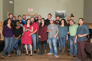 The field of competitors: Eliana and James of the Rooster Co; (In back) Brian Mitchell, Beverage Director, Max Restaurant Group; Shelby Thomas and Justin Morales of Infinity Music Hall and Bistro; (In back) Adam Baker of Allan S. Goodman; Tara Neary; Rich Clemens; (In back) Brice Hardy and Evan Parsons of the Olive Bar; Matt Landry, Head Mixologist and Nikki Simches, Bar Manager, both of Cure; Derek Vitale, Bar Manager, Max Oyster; (In back) Myles Walsh, Managing Partner, Flatbread & Co., with guest. (In back) Anthony DeVito, Bar Manager, Max Amore; Andres Soriano, Bar Manager, Max Fish; Atilio Lopez de Castro, Bartender, Max Oyster.