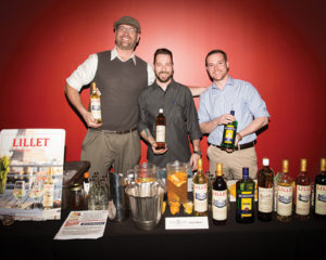 Art Chamberland, Pernod Ricard; Vito Lantz, Durk’s Bar-B-Q and Statesman Tavern; Matt Guindon, Pernod Ricard, with the Lillet portfolio. Photo by Chris Almeida.