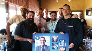 Khalid Williams; United States Bartenders Guild Connecticut Chapter Vice President Dimitirios Zahariadis (holding a poster of 2013 national winner Julio Cabrera of Miami, Florida); Brand Ambassador Gary Hayward; Patrick Muli, Carl Summa; Keith Arszyla; and Joe Aceto.