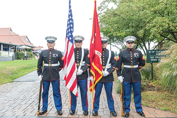 The Marine Corps Honor Guard presentation: Cpl. Thomas Hecht, Sgt. Kennedy Atuatasi, Sgt. Nicholas Rothstein and Sgt. Luis Colamba.