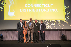 Steve Giles, CT Sales Director, Diageo; Kim Maciejewski, CT Marketing Manager, Diageo; John Parke, President, CDI; Kevin Dunn, President, East Region, Breakthru Beverage Group; and Tom Looney, President, U.S. Spirits, Diageo. 