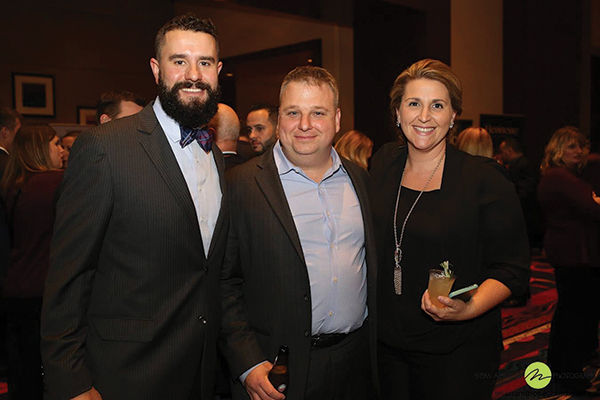 Dan Meiser, 2017 CRA Vice Chairman, Proprietor of Oyster Club and Engine Room and Restaurateur of the Year; Anthony Sullo of Joey Garlic’s and 2017 CRA Chairman of the Board; and Sarah Maloney, Executive Director, CRA. Photo by Brian Ambrose.
