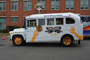 The Two Roads Brewing Co. bus on display.