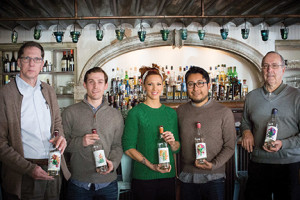 Nick Zeiser, President, Wine Wizards; Kaj Hackinen, Vice President, Back Bar Project, LLC; Mia Sarazen, Portfolio Ambassador, Back Bar Project, LLC; Asis Cortez, 6th Generation Cortez Family, El Jolgorio Mezcal, Oaxaca, Mexico; Bob Goulet, Representative, Wine Wizards. Photo by Chris Almeida.