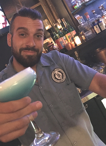 George Zahariadis with "Blue Drink" cocktail