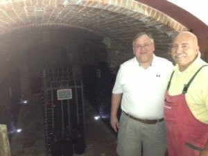 Farrell is shown on the left with Guido Viotti, owner of Viotti Vini (Wines) in Castel Rocchero, in the Piedmont section of Italy.