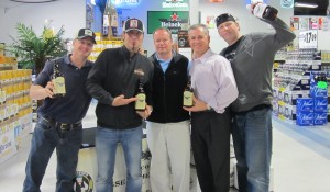 Bob Haxton, Haxton’s Liquors; Jesse James Dupree; Tim Haxton, Haxton’s Liquors; Keith Miranda, president of Johnson Brothers of Rhode Island; Bill Florek, LeVecke Corporation, who represents the Jesse James brand. 