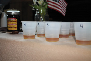 Bourbon display during the blind tasting.