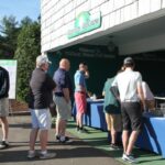 Golfers lining up to register for the event.