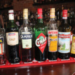 The lineup of Italian liqueurs featured during the seminar.