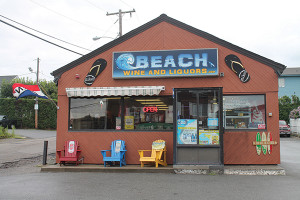 Outside Beach Wine and Liquors.