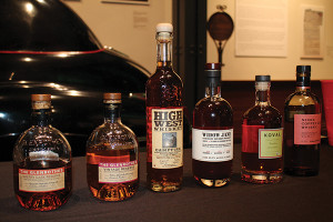 Bourbon whiskies on display.