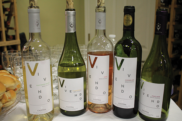 The Vivendo Calyptra lineup: 2014 Reserve Sauvignon Blanc, 2014 Reserve Chardonnay, 2015 Reserve Rosé, 2010 Reserve Assemblage (88% Syrah and 12% Cabernet Sauvignon) and 2012 Reserve Pinot Noir. The Vivendo wines greeted guests upon entrance.