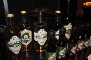 Bitters and liqueurs on display.