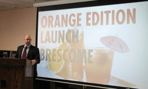 Mike Heins, Trade Development Manager, Brescome Barton, introducing Red Bull Orange.