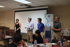 Sarah Alokones, Divisional Sales Manager North, Brescome Barton presenting Waypoint Co-Founders John Taylor, Doug Bowie and David Rossi to the Brescome staff.