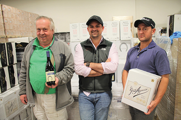 All from Murphy Distributors: Tommy Rose, Warehouse Manager; Matthew Murphy, President; and Branden Hylwa, Key Account and Sales Manager, with new shipments of wine including Saddlebred and Gran Appaso, now available in the Murphy portfolio.