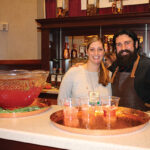 Jackie Blau, Market Manager, Pernod Ricard and Dimitrios Zahariadis, United States Bartenders Guild Connecticut (USBG CT) Chapter President and Owner of Highland Brass Co., mixing cocktails using Absolut Elyx.