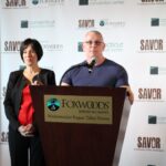 Vicky Cirilli, Event Director, Savor CT with celebrity chef Robert Irvine during the Savor Press Conference on Febraury 22.