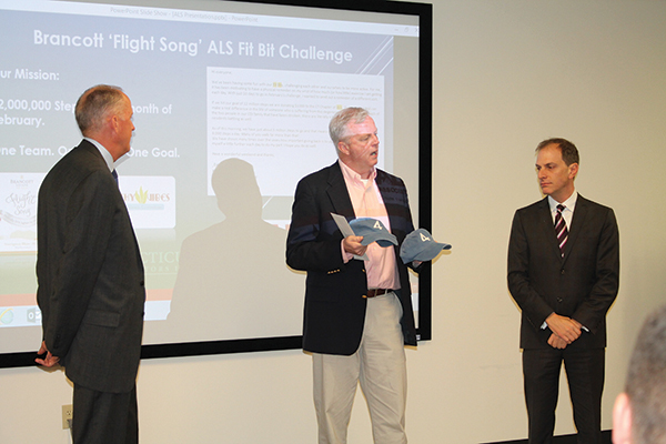 John Parke, President, CDI; Mike Burke, Executive Director, ALS CT Chapter; Brian Albenze, outgoing President, CDI. Burke thanked CDI for their donation and gave ALS hats to Albenze and Parke as a gesture of appreciation.