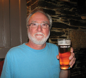 Jack Kenny in Cornwall, UK, this past September holding a "great session ale pumped from the cask"