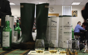 A touch of Islay in Connecticut, the tasting line and props included the burning of peat to invoke the scent of the famed island.