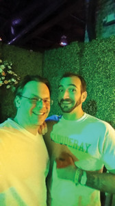 Guest Columnist Anthony DeSerio with Diageo World Class Champion 2014 Charles Jolie at the Diageo Backyard Barbeque Party at Tales of the Cocktail. 