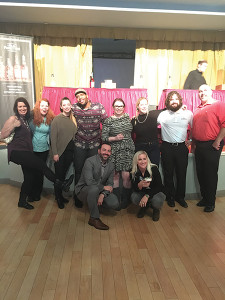 Standing: Ashlee Smith, Manager, Foxwoods Resort Casino; Judith Alberghini, Competitor; Laurel Strong, Competitor; Kahlid Williams, Competitor; Lauren Hansen, Competitor; Rachel Markoja, Winner; Chris Munk, Eder Bros.; Jeff Conelius, Allan S. Goodman; Kneeling: Nick Kabetso, Beverage Director, Foxwoods Resort Casino; Jackie Zykan, Master Bourbon Specialist; Old Forester.