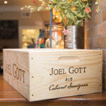 A Joel Gott wine box display.