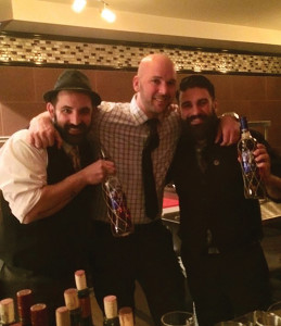 Connecticut’s “Cocktail Chemists” Carl Summa (left) and Dimitrios Zahariadis (right), also United States Bartenders Guild (USBG) CT member and officer respectively, traveled to The Revolving Door in Newport, R.I. for a guest bartending appearance on January 20, 2014. The night featured Brugal Añejo and Sorel Hibiscus Liqueur cocktails, among others. USBG RI President Jason Kindness (center) is the bar manager for the newly opened restaurant.