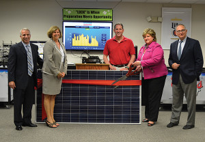 David Heller, President, Allan S. Goodman; Tracy Babbidge, Bureau Chief, Department of Energy and Environmental Protection; Senator Paul Doyle; Marcia Leclerc, Mayor of East Hartford; and  Paul Ahern, President, EnterSolar.