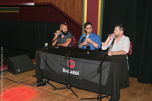 Restaurant trivia contestants: Aaron Stepka, Bar Manager of Millwrights; John Phillips-Sandy, Bartender, Waterford Hotel Group; Matt Sternberg, General Manager, Half Door. Stepka took first place.