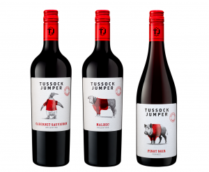 Tussock Jumper Cabernet Sauvignon 2020, Tulum Valley, San Juan, Argentina; Tussock Jumper Malbec 2020, Tulum Valley, San Juan, Argentina; and Tussock Jumper Pinot Noir 2019, a blend of grapes sourced from Gascony, Languedoc and Loire Valley, France.