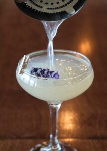 The Jitterbug Perfume cocktail, made by Fenton River Grill.