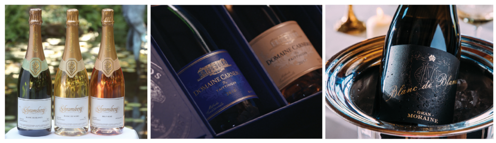 Sparkling wine from California’s Schramsberg Vineyards, photo courtesy of Schramsberg and Domaine Carneros, and from Gran Moraine in Oregon's Willamette Valley.