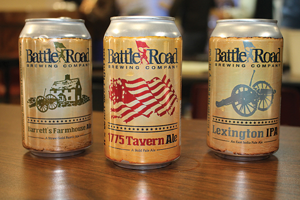 Battle Road Brewing Company’s Barrett’s Farmhouse Ale, 1775 Tavern Ale and Lexington IPA.