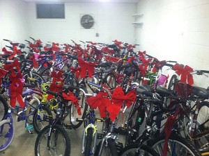 Refurbished bikes ready for holiday gifting.