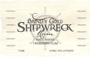 Brinley Shipwreck White Reserve Rum bottle label