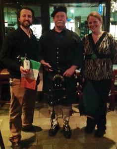 John Tsipouras, Sales Representative, Slocum & Sons; Michael Greenham, Bagpipe Musician; Sarah Uerz, Manager, Burtons Grill.