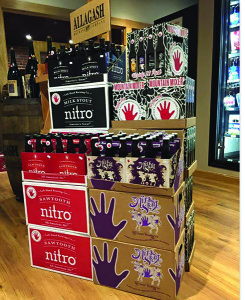 The Left Hand Brewing display, available from Craft Beer Guild Distributors, as shown at Nikki’s Liquors in Providence.