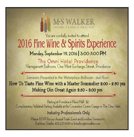 September 19, 2016: (Trade Only) M.S. Walker Fine Wine & Spirits Experience