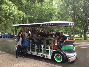 Opici Family Distributing sales teams and trade guests gathered for the VDKA 6100 launch in downtown New Haven on the Elm City Party Bike.