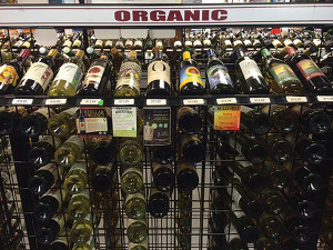 The organic wine section at Sachem Wine & Spirits, Guilford, CT.